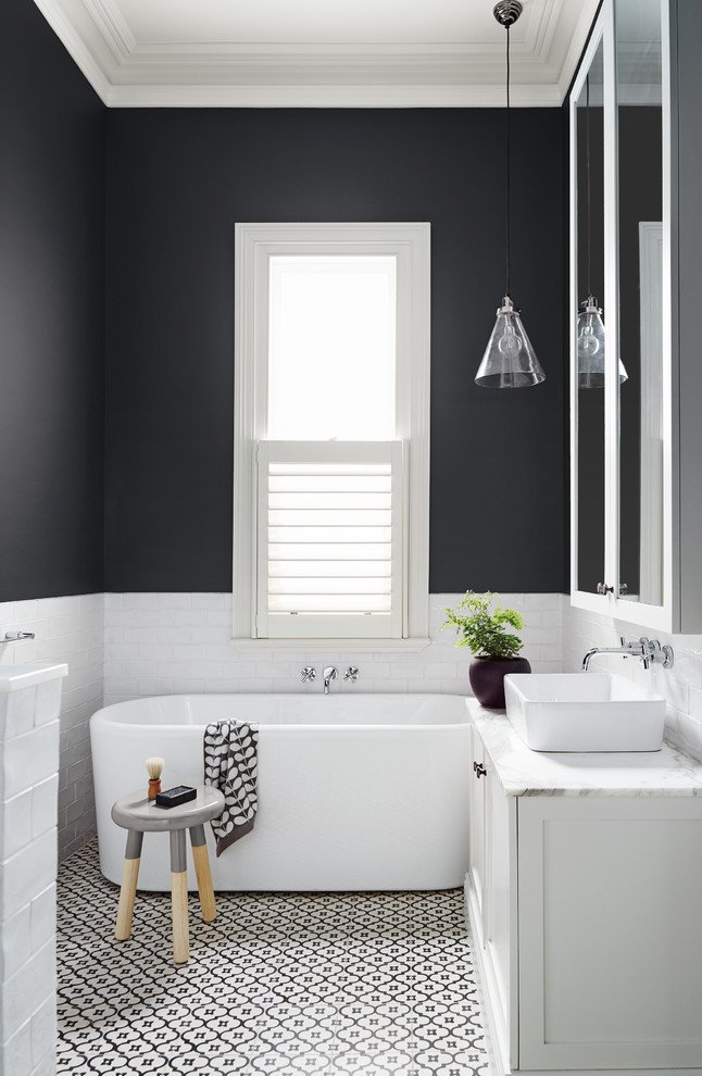 Two Tone Bathroom Color Ideas Part - 25: Two Tone Bathroom Color Ideas With Pattern Tile On Flooring