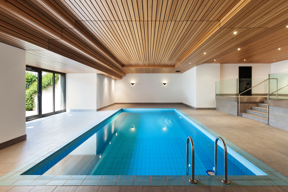 Indoor Swimming Pool Wood Ceilings.