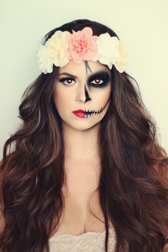 Easy Half Skeleton Face Makeup