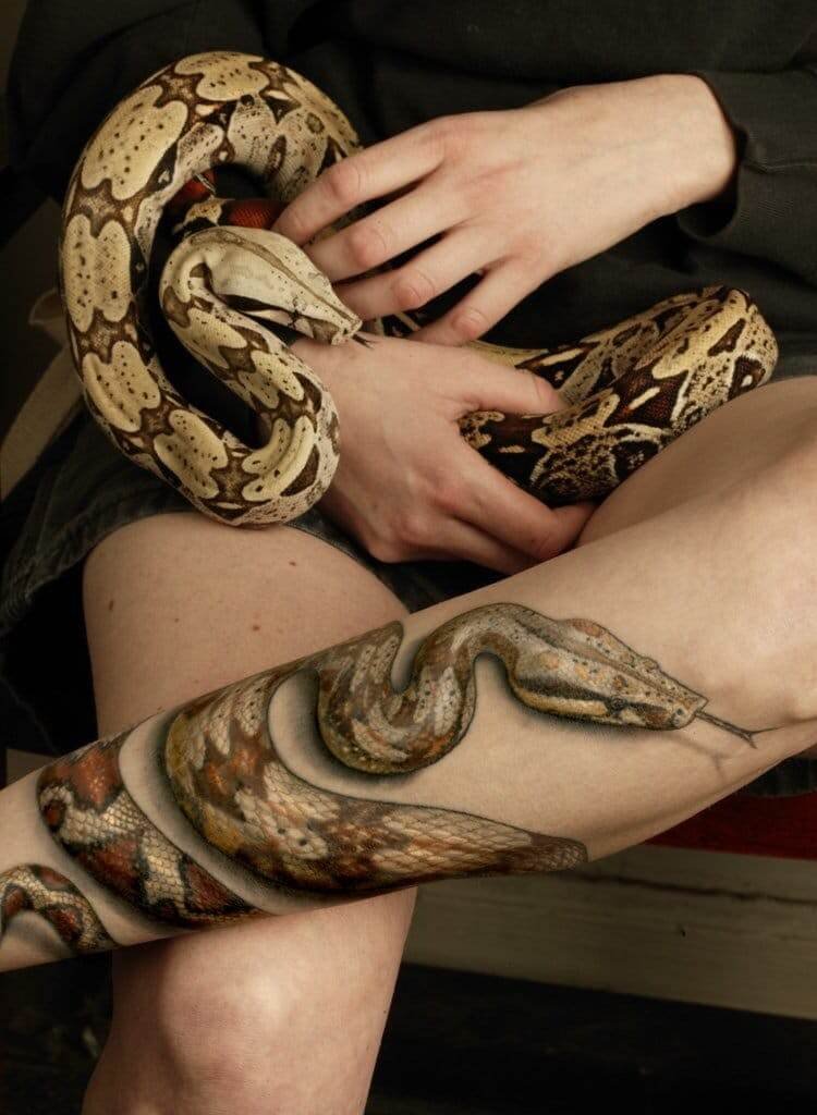 Snake Wrapped Around Arm Tattoo Girl