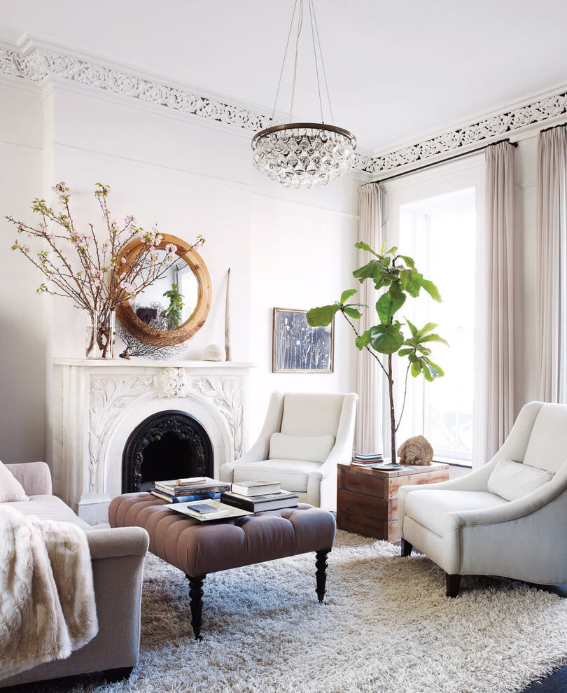 White Theme Victorian Living Room 