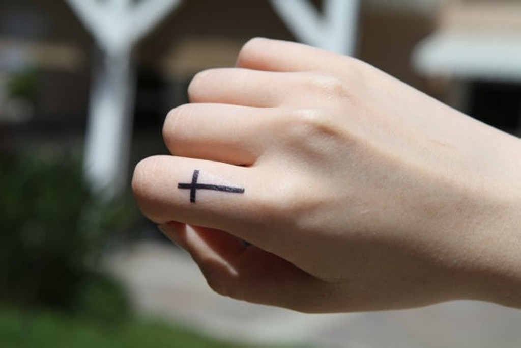 Small Cross Tattoo on Finger - wide 9