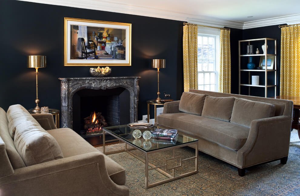 black and gold living room