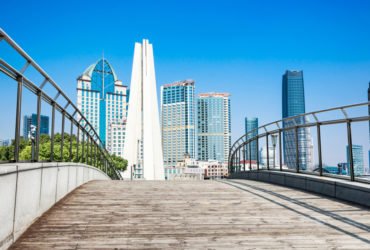 view of downtown raleigh, north carolina from street level, hdr image